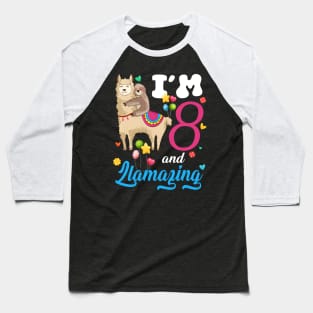 I'm 8 Years Old and Llamazing funny 8th birthday sloth llama Baseball T-Shirt